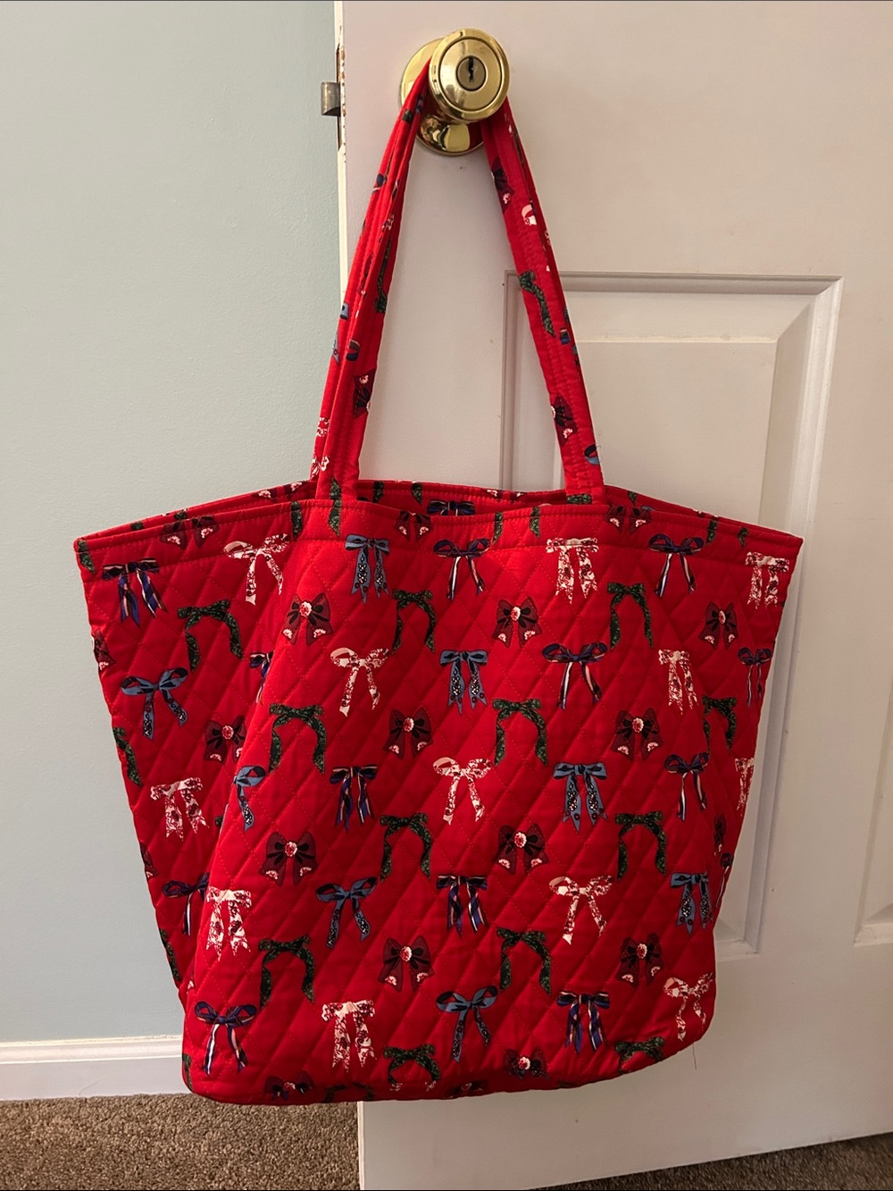Vera Bradley Red Quilted Tote with Bow Print